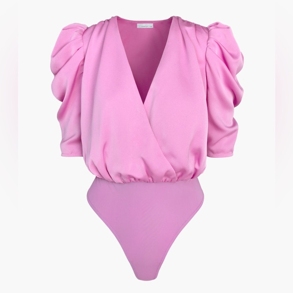 Adelyn rae pink lila sateen puff sleeve‎ bodysuit, S